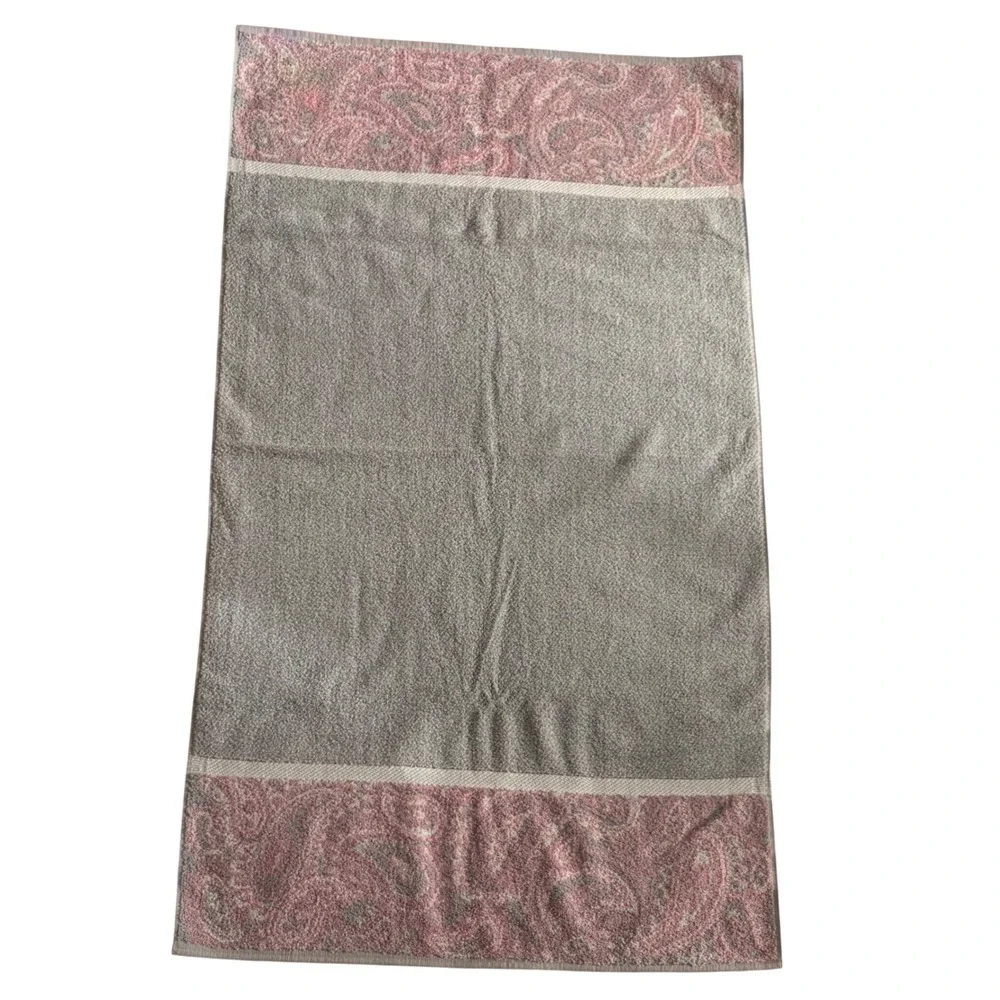 Royal Velvet Fieldcrest Paisley Bath Towel 49x27.5 Pink Grey 100% Cotton VTG USA